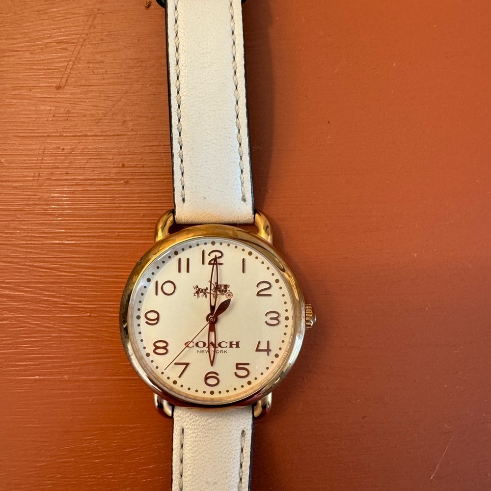 Coach white leather band watch